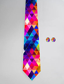 Pánske doplnky - DIZAJNOVÝ SET pre pánov: kravata & manžetové gombíky (Trojuholník farebný mix) - 12501279_