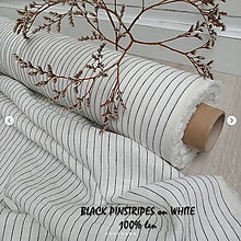 Textil - odstín  BLACK PINSTRIPES  on WHITE.100% len metráž - 12502247_