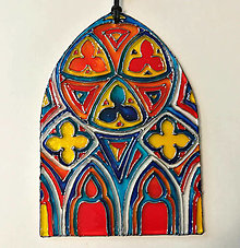 Dekorácie - Závesné sklíčko - Gotické okienko (Tyrkysová) - 12504897_