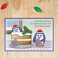 Papiernictvo - Vianočná pohľadnica - tučniaci (čučoriedková torta) - 12501906_