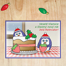 Papiernictvo - Vianočná pohľadnica - tučniaci (jahodová torta) - 12501910_