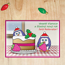 Papiernictvo - Vianočná pohľadnica - tučniaci (malinová torta) - 12501947_