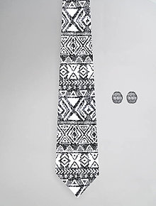 Pánske doplnky - DIZAJNOVÝ SET pre pánov: kravata & manžetové gombíky (Azteca) - 12509160_