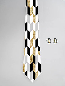 Pánske doplnky - DIZAJNOVÝ SET pre pánov: kravata & manžetové gombíky (Geometrický vzor Sorrento) - 12509164_