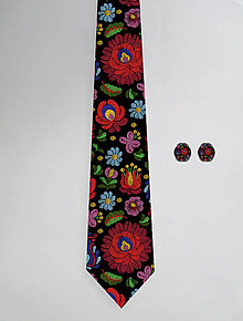 Pánske doplnky - DIZAJNOVÝ SET pre pánov: kravata & manžetové gombíky (Výšivka čierna) - 12509175_
