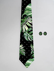 Pánske doplnky - DIZAJNOVÝ SET pre pánov: kravata & manžetové gombíky (Tropické listy Saviano) - 12509176_