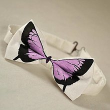 Pánske doplnky - Motýlek - bílý s fialovým motýlem 7517965 - 12506272_