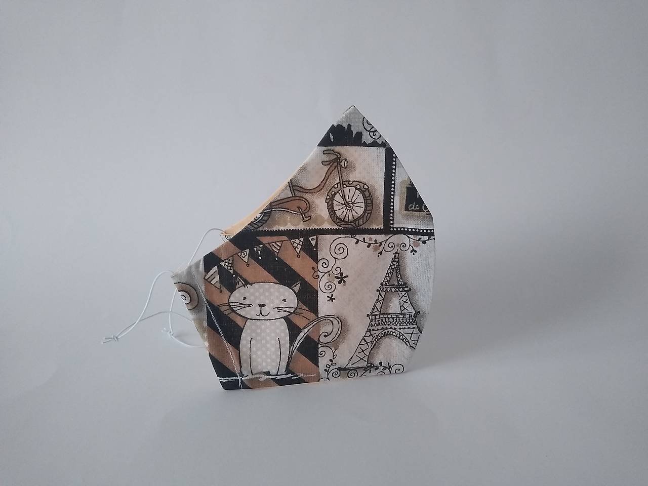 Dizajnové rúško Le chat beige tvarované dvojvrstvové