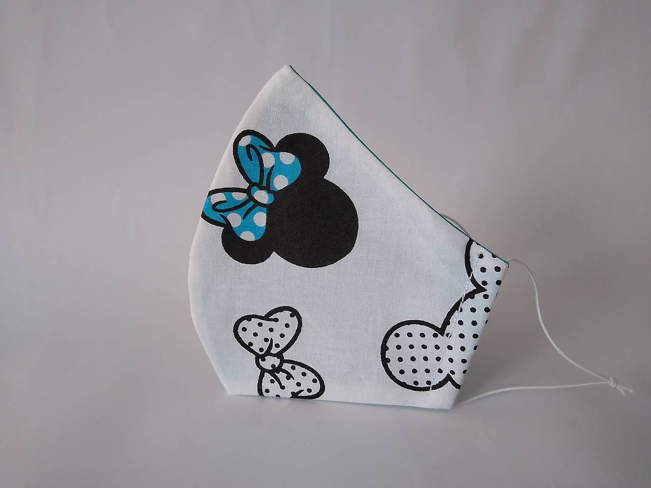 Dizajnové rúško s mašľou tyrkys tvarované dvojvrstvové