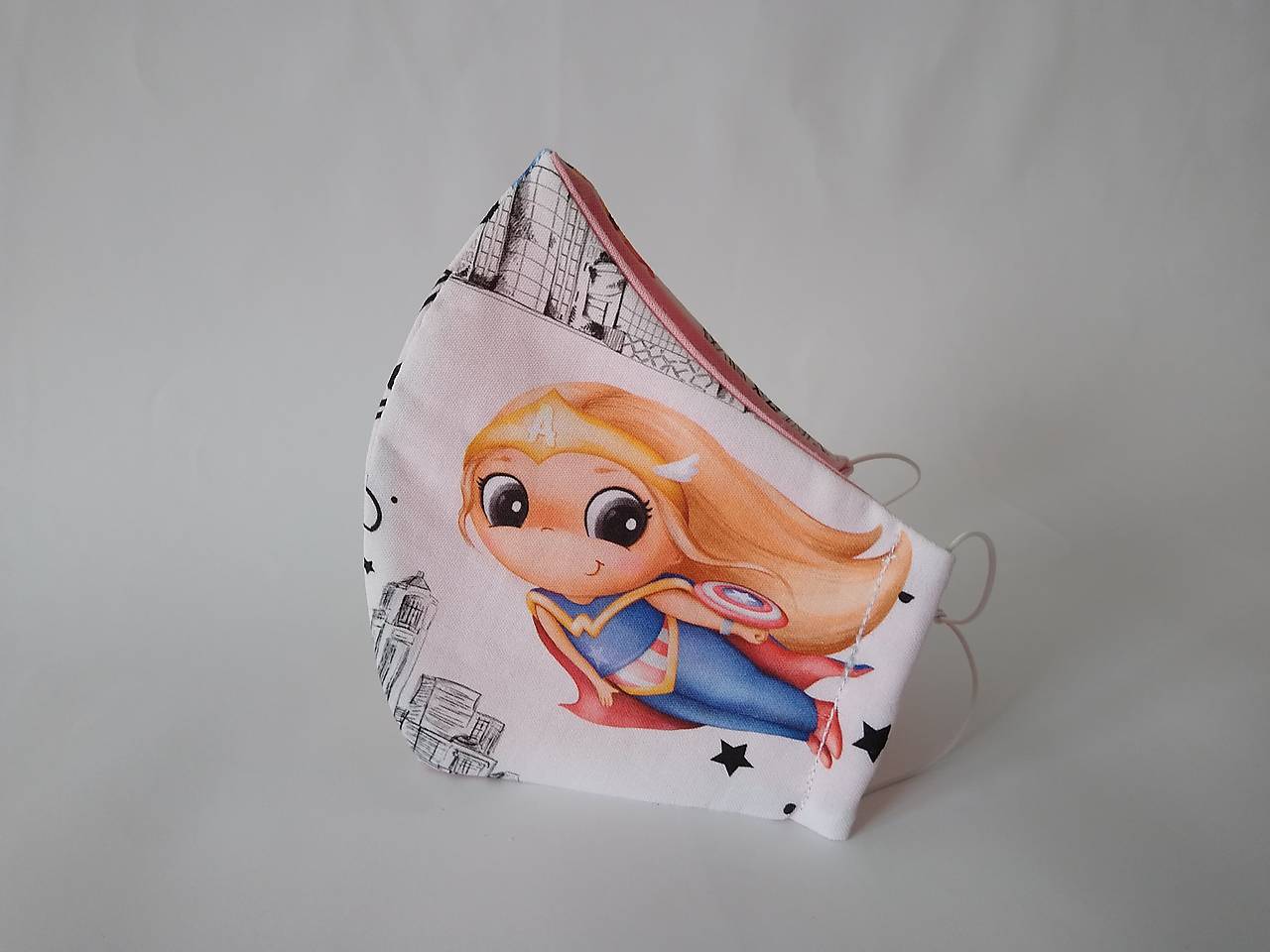 Dizajnové rúško super dievča výberová bavlna dvojvrstvové tvarované