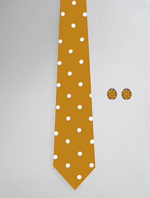 DIZAJNOVÝ SET pre pánov: kravata & manžetové gombíky (Bodky na horčicovej)