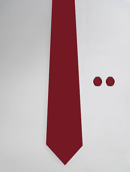 DIZAJNOVÝ SET jednofarebný pre pánov: kravata & manžetové gombíky (Bordó)