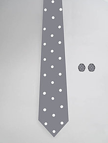 Pánske doplnky - DIZAJNOVÝ SET pre pánov: kravata & manžetové gombíky (Bodky na svetlošedej) - 12509778_
