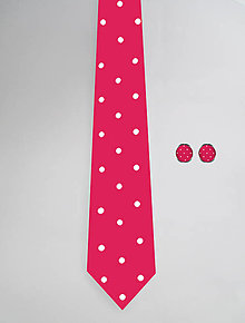 Pánske doplnky - DIZAJNOVÝ SET pre pánov: kravata & manžetové gombíky (Bodky na fuchsiovej) - 12509780_
