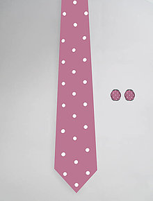 Pánske doplnky - DIZAJNOVÝ SET pre pánov: kravata & manžetové gombíky (Bodky na svetloružovej) - 12509781_