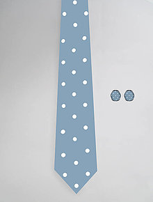 Pánske doplnky - DIZAJNOVÝ SET pre pánov: kravata & manžetové gombíky (Bodky na svetlomodrej) - 12509782_