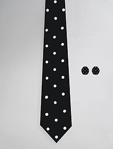 Pánske doplnky - DIZAJNOVÝ SET pre pánov: kravata & manžetové gombíky (Bodky na čiernej) - 12509783_