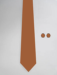 Pánske doplnky - DIZAJNOVÝ SET jednofarebný pre pánov: kravata & manžetové gombíky (Karamel) - 12510373_