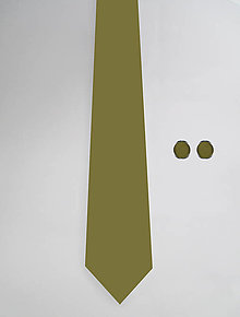 Pánske doplnky - DIZAJNOVÝ SET jednofarebný pre pánov: kravata & manžetové gombíky (Olivová) - 12510398_