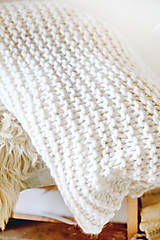 Úžitkový textil - Hrubá hrejivá pletená vlnená deka 100x160cm - prírodná vlna, hodváb, alpaka - 12511372_