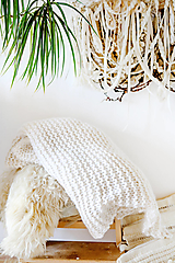 Úžitkový textil - Hrubá hrejivá pletená vlnená deka 100x160cm - prírodná vlna, hodváb, alpaka - 12511378_
