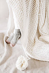Úžitkový textil - Hrubá hrejivá pletená vlnená deka 100x160cm - prírodná vlna, hodváb, alpaka - 12511383_