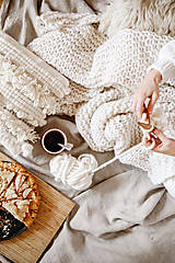 Úžitkový textil - Hrubá hrejivá pletená vlnená deka 100x160cm - prírodná vlna, hodváb, alpaka - 12511387_