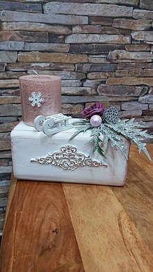Dekorácie - vianočný drevený svietnik staroružový - 12512218_