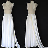 Šaty - Svadobné šaty z bavlnenej kajky so širokým pásom a závojom - 12520471_