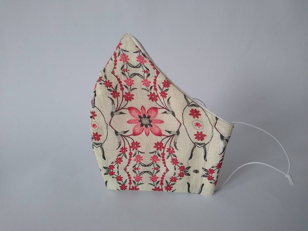 Dizajnové ľanové rúško červené kvietky