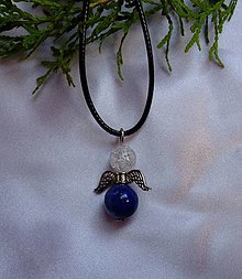 Náhrdelníky - Prívesok anjelik - lapis lazuli, krištáľ - 12526685_