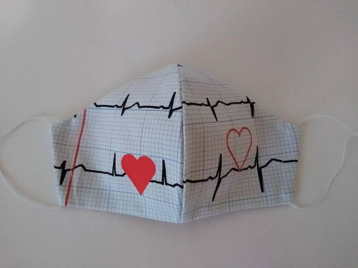 Dizajnové rúško EKG nové tvarované dvojvrstvové
