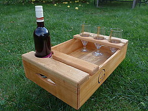 Nádoby - Drevený servírovací podnos na víno a poháre - 12535217_