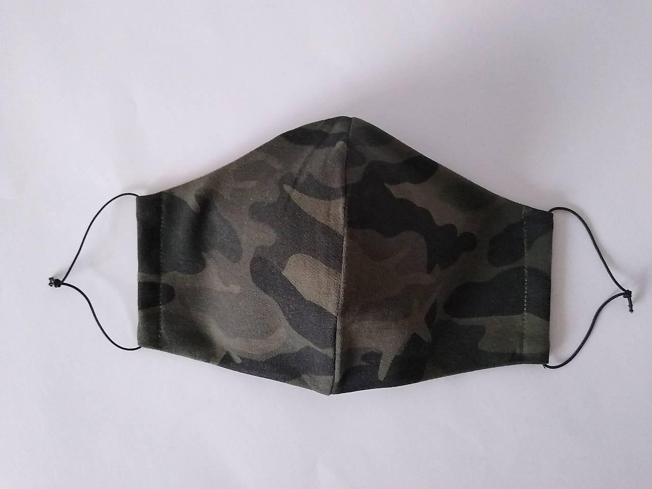 Dizajnové rúško maskáč khaki tvarované dvojvrstvové