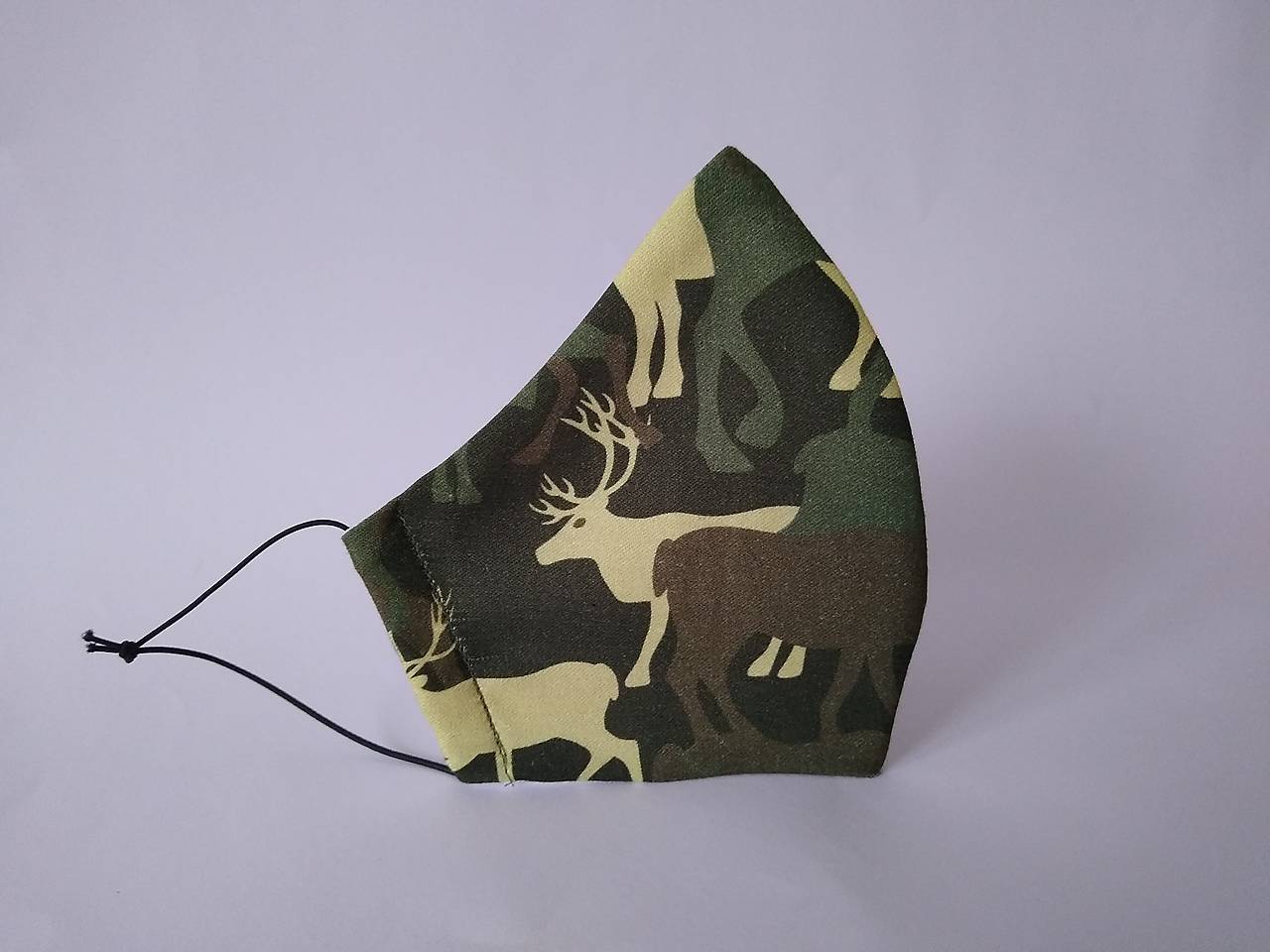 Dizajnové rúško maskáč jeleň prémiová bavlna antibakteriálne s časticami striebra dvojvrstvové tvarované