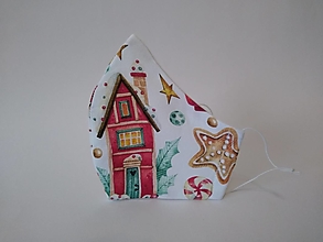 Rúška - Dizajnové rúško vianočný domček prémiová bavlna antibakteriálne s časticami striebra dvojvrstvové tvarované - 12540048_