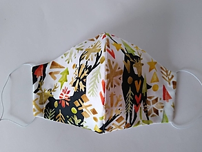 Rúška - Dámske dizajnové rúško prémiová bavlna antibakteriálne s časticami striebra dvojvrstvové tvarované (Vianočný jeleň) - 12542625_