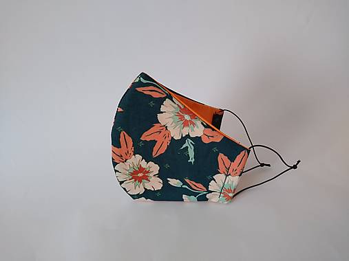 Dizajnové rúško kvety orange tvarované dvojvrstvové