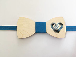 Pánske doplnky - .drevený motýlik modré srdce - 12544954_