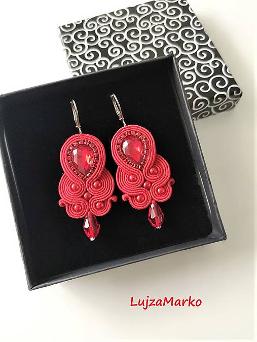 Náušnice - Nina soutache náušnice  (Červená) - 12546624_