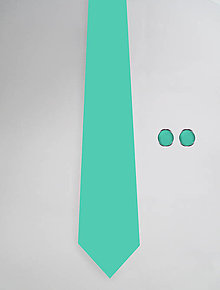 Pánske doplnky - DIZAJNOVÝ SET jednofarebný pre pánov: kravata & manžetové gombíky (Mätová) - 12563070_