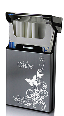 Úložné priestory & Organizácia - Sivé púzdro / krabička na slim cigarety s gravírovaním logom, menom, venovaním na mieru. - 12560818_