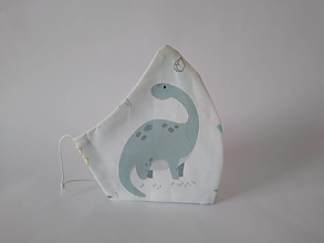 Rúška - Dizajnové rúško dinosaury biele výberová bavlna dvojvrstvové tvarované - 12566215_