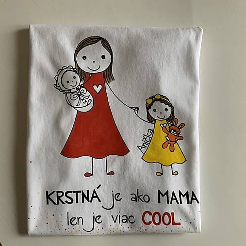 Originálne maľované tričko s 3 postavičkami (KRTSTNÁ + dievčatko + bábätko)