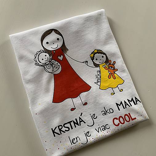 Originálne maľované tričko s 3 postavičkami (KRTSTNÁ + dievčatko + bábätko)