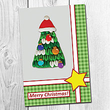 Papiernictvo - Vianočná pohľadnica s FIMO vianočným stromčekom (vianočné gule) - 12565619_