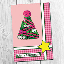 Papiernictvo - Vianočná pohľadnica s FIMO vianočným stromčekom (stuhy) - 12565624_