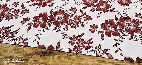 Textil - Bavlnená látka - Kvety bordové- cena za 10 cm - 12570402_