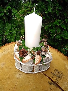 Svietidlá a sviečky - prírodný vianočný svietnik v drevenej ohrádke VS 3 - 12571129_