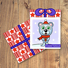 Papiernictvo - Vianočná pohľadnica/darček - ľadový medvedík a vianočné cukrovie (hviezdičkové) - 12572556_